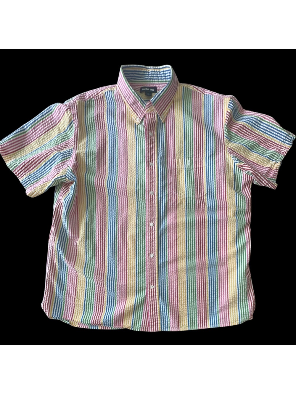 Lands’ End Men’s XL Traditional Fit Seersucker Button-Down Shirt Exc.Condition